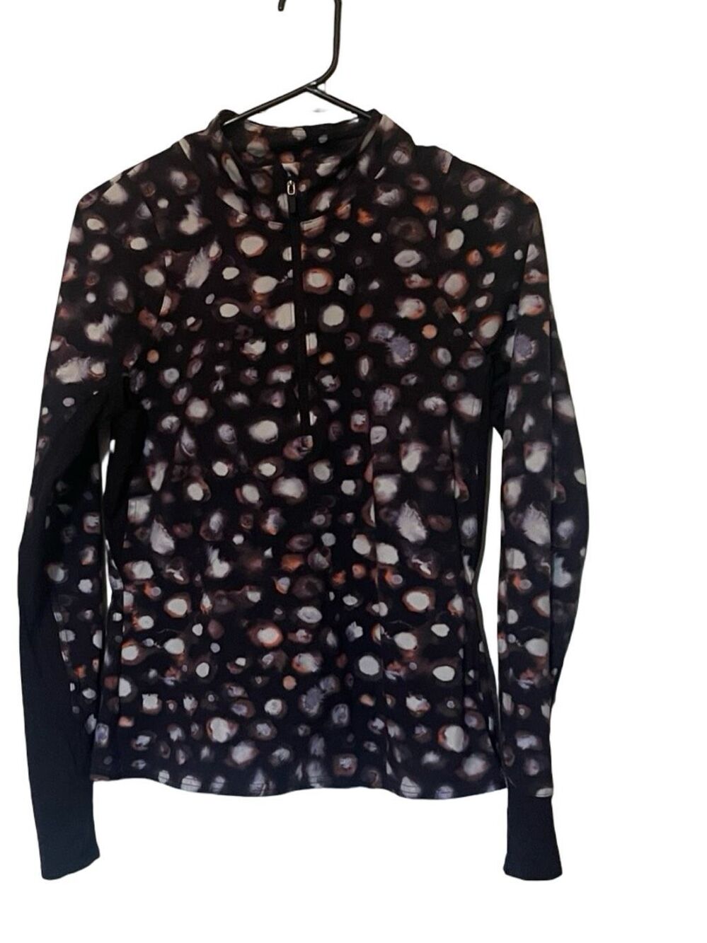 Lululemon Womens Black Multi Polka Dot Nulux Half-Zip Long Sleeve Shirt Size 8